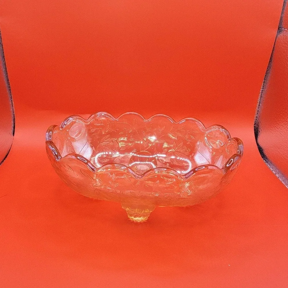 Floragold Louisa Pattern Jeannette Glass Small Oval Footed Iridescent Candy Bowl